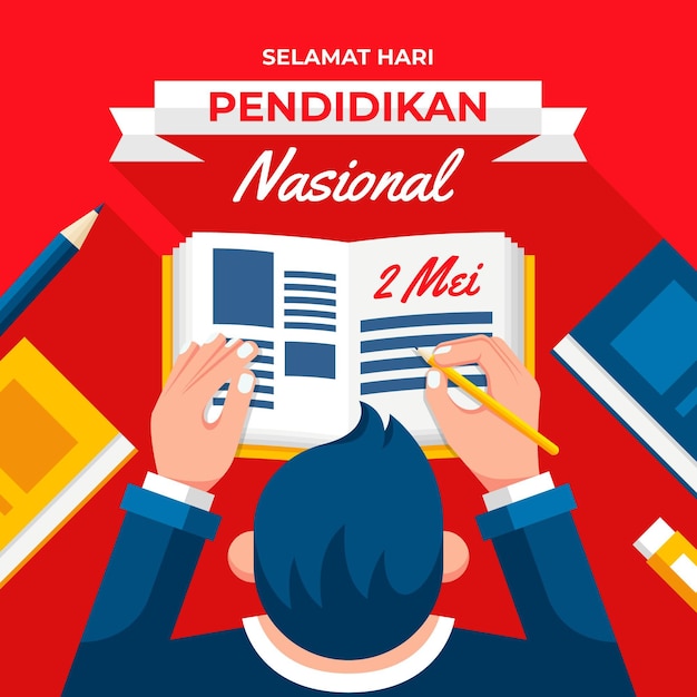 Flat indonesian national education day illustration