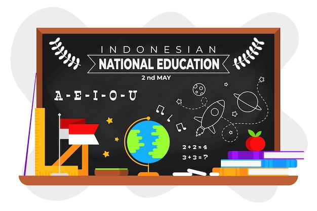 Illustrazione di giorno di educazione nazionale piatto indonesiano