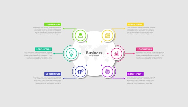 Piatto modello di business infografica cerchio colorato con sei passaggi