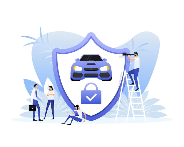 Flat infographic Car insurance icon on blue background Flat isometric vector illustration