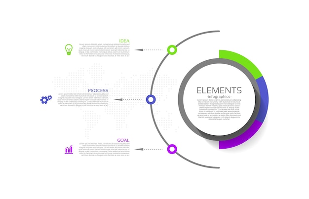 Modello di elementi infografici piatti colorati con tre fasi