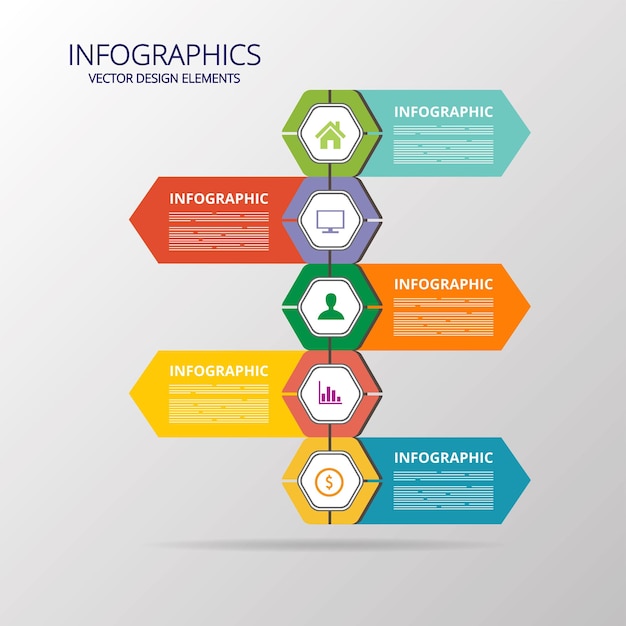 플랫 infographic 템플릿 다채로운 다각형 화살표 장식