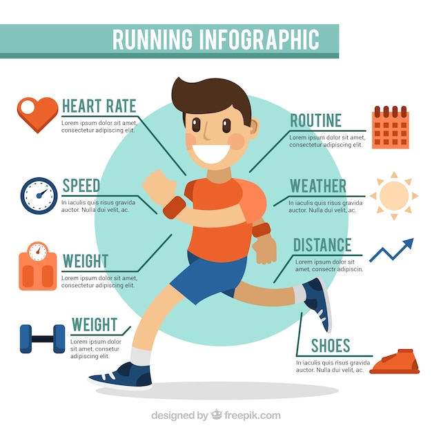 Flat infographic template of smiling runner