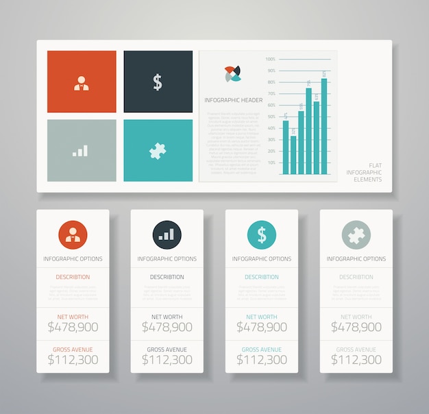 Vettore elementi di vettore di ui infografica piatta