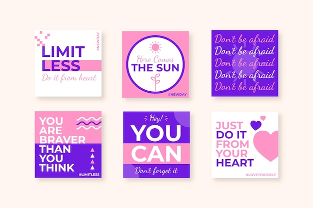 Flat inspirational quotes instagram posts collection