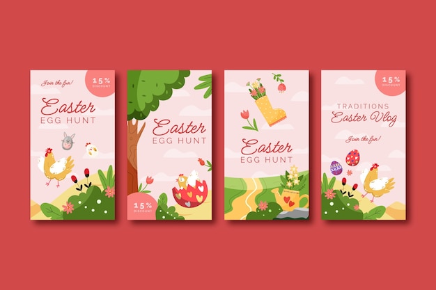 Flat instagram cover collection for easter celebration