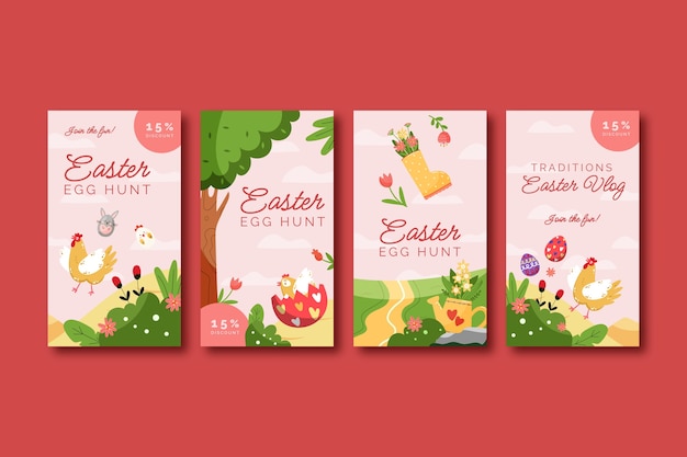 Vettore collezione di copertine piatte per instagram per la celebrazione della pasqua