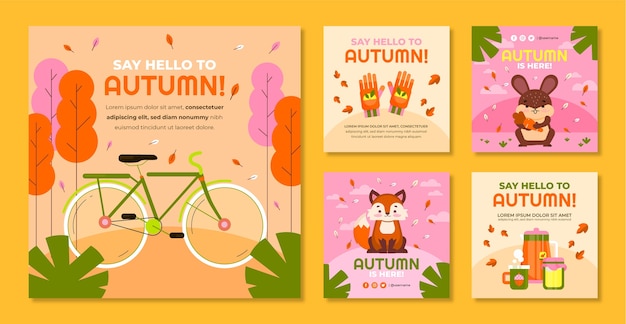 Flat instagram posts collection for autumn celebration