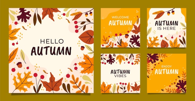 Flat instagram posts collection for autumn celebration