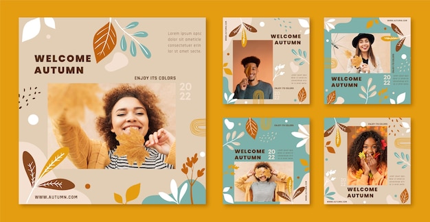 Flat instagram posts collection for autumn celebration