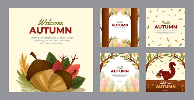 Vector flat instagram posts collection for autumn celebration