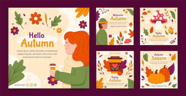 Flat instagram posts collection for autumn celebration