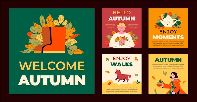 Flat instagram posts collection for autumn celebration