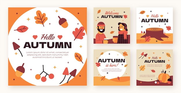 Flat instagram posts collection for autumn celebration