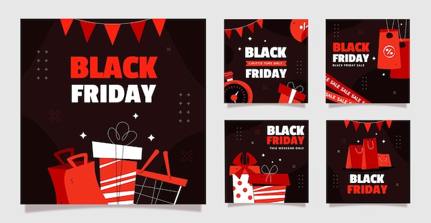 Vector flat instagram posts collection for black friday sale