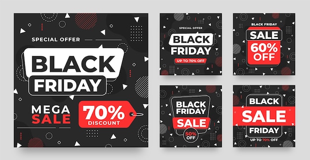 Vector flat instagram posts collection for black friday sale