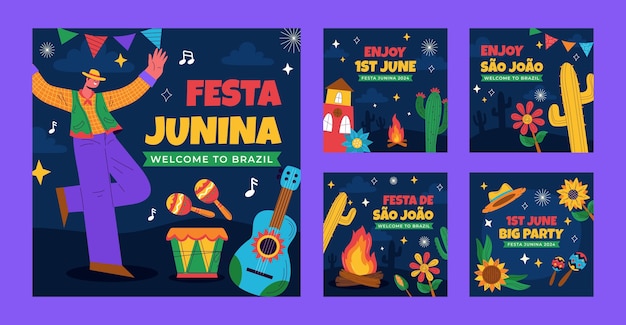 flat instagram posts collection for brazilian festas juninas celebration