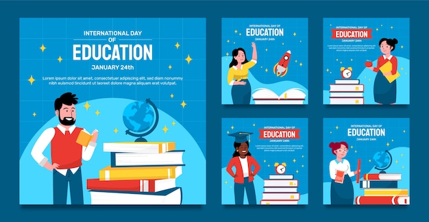 Vector flat instagram posts collection for celebration of international day of education