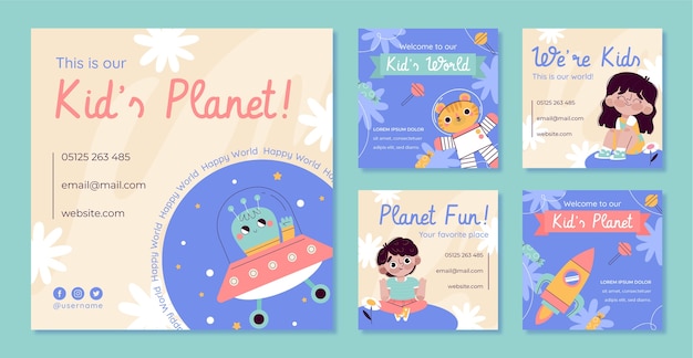 Flat instagram posts collection for children