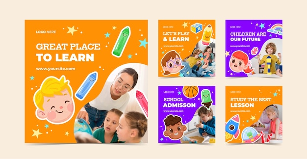 Vector flat instagram posts collection for children