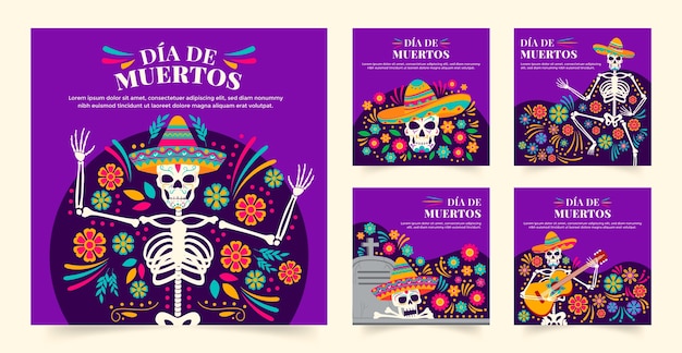 플랫 인스타그램 게시물 컬렉션 dia de muertos 축하