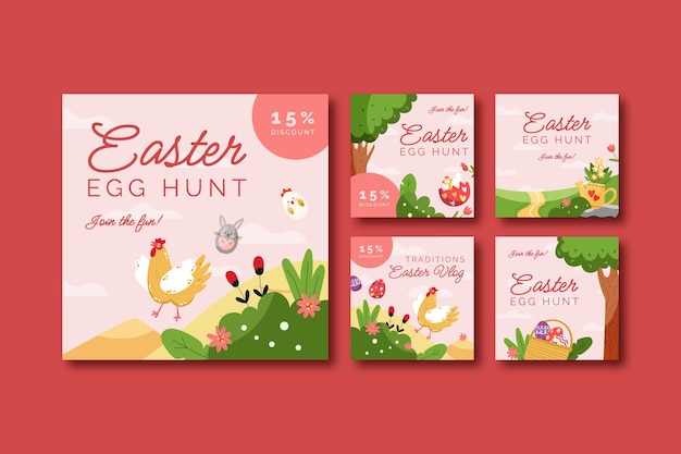 Flat instagram posts collection for easter celebration