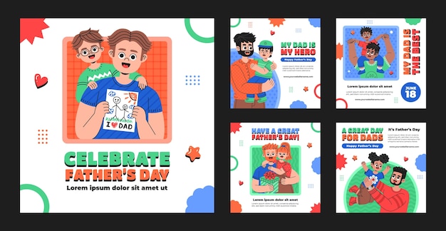 Flat instagram posts collection for father's day celebration