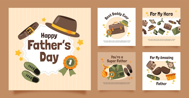 Flat instagram posts collection for fathers day celebration