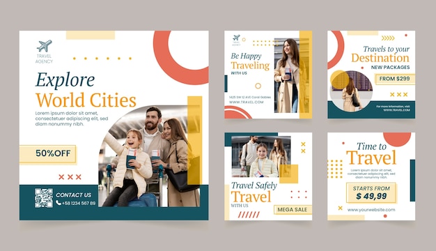 旅行代理店ビジネスのためのフラットなInstagramの投稿コレクション