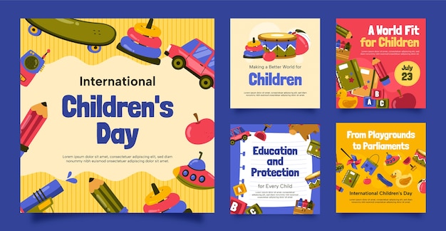 Vector flat instagram posts collection for international children's day celebration