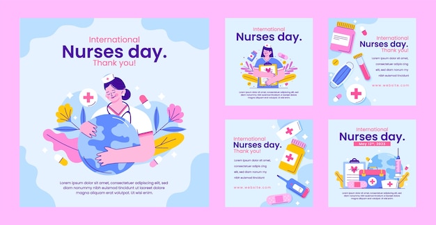 Vector flat instagram posts collection for international nurses day celebration