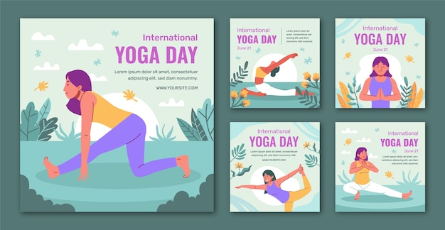 Flat instagram posts collection for international yoga day
