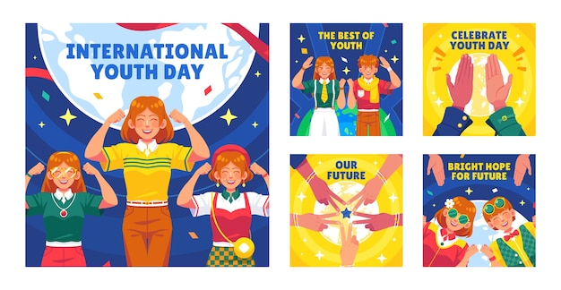 Flat instagram posts collection for international youth day celebration