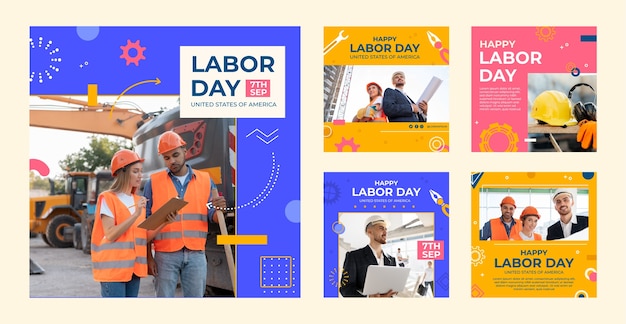 Flat instagram posts collection for labor day celebration