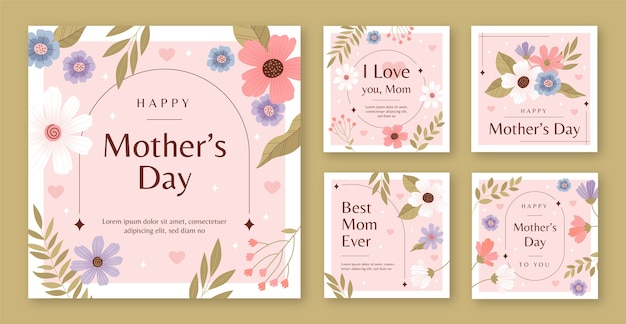 Vector flat instagram posts collection for mother's day celebration