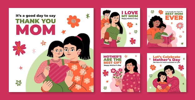 Flat instagram posts collection for mother's day celebration