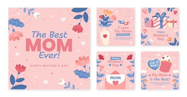 Flat instagram posts collection for mother's day celebration