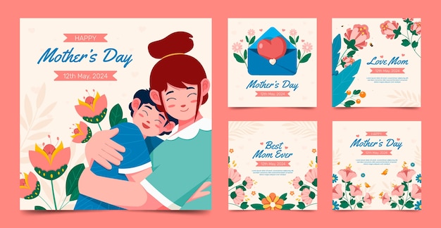 Flat instagram posts collection for mother's day celebration