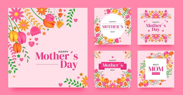 Flat instagram posts collection for mothers day celebration