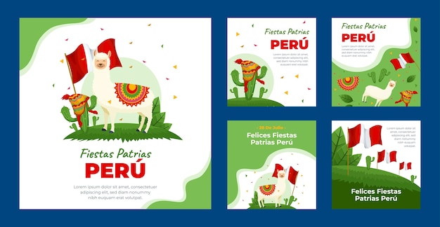 Flat instagram posts collection for peruvian fiestas patrias celebrations