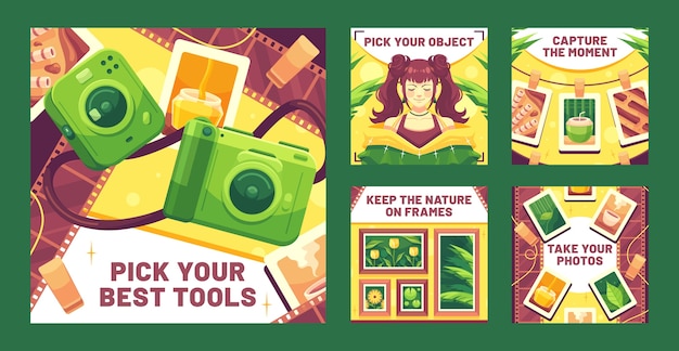 Vector flat instagram posts collection for photographer career