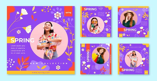 Vector flat instagram posts collection for spring