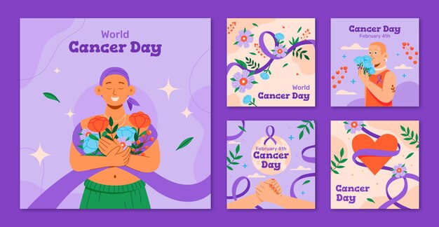 Flat instagram posts collection for world cancer day