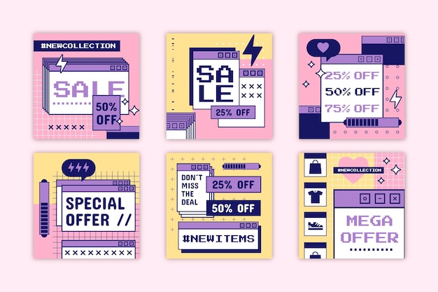 Vector flat instagram sale posts collection