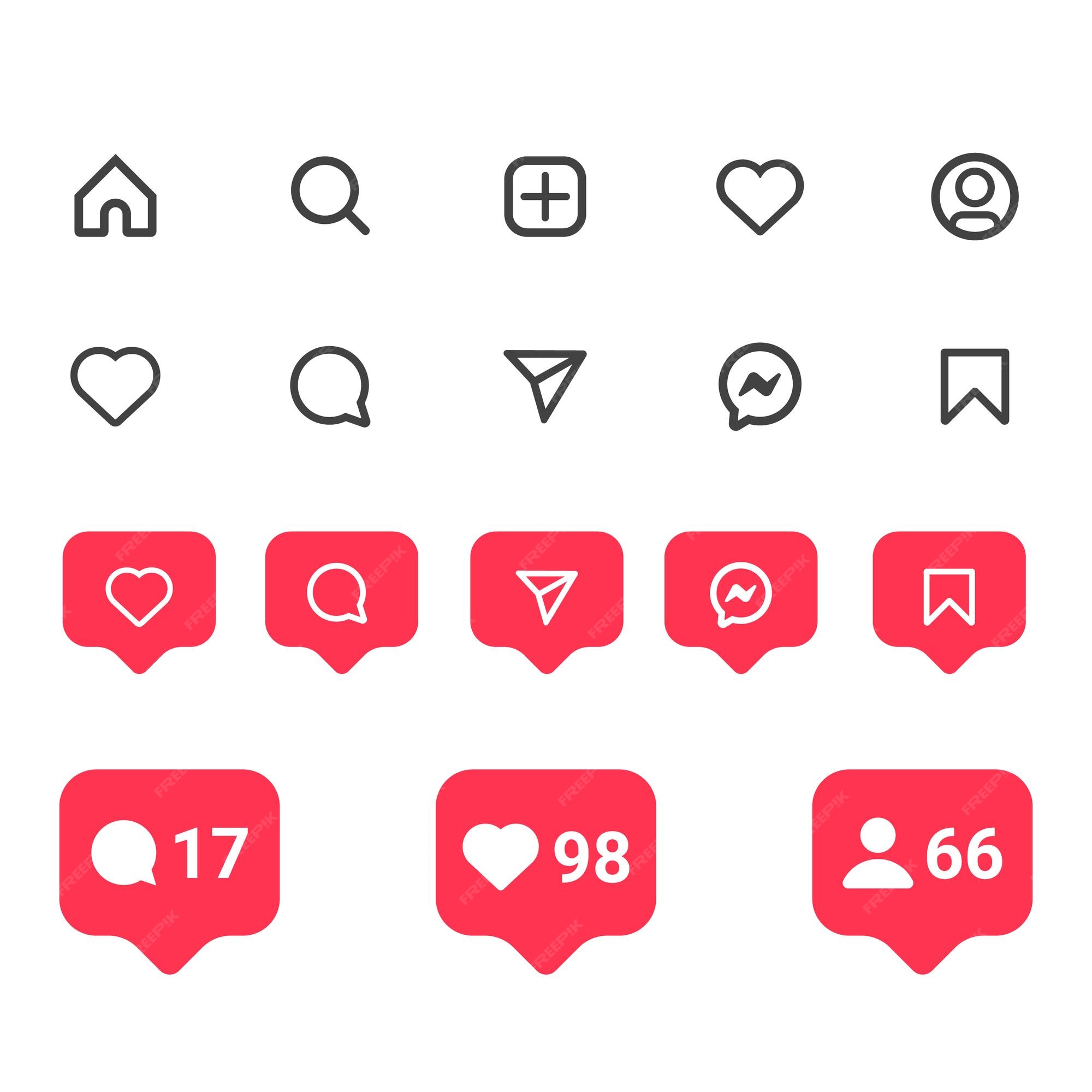 Premium Vector | Flat instagram social media icons and notifications set