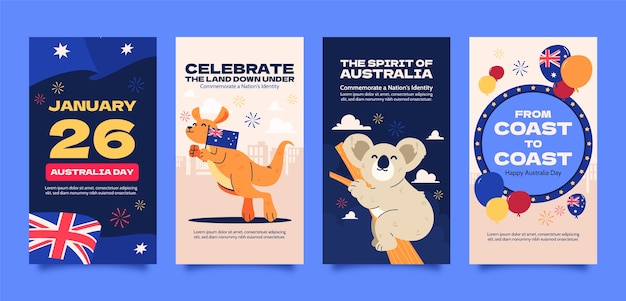 Vector flat instagram stories collection for australian national day