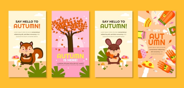 Flat instagram stories collection for autumn celebration