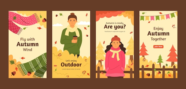 Flat instagram stories collection for autumn celebration