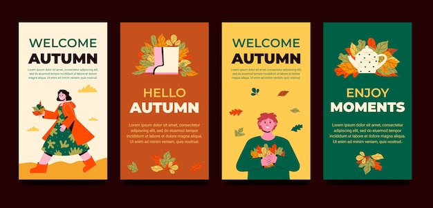 Raccolta di storie di instagram piatte per la celebrazione dell'autunno