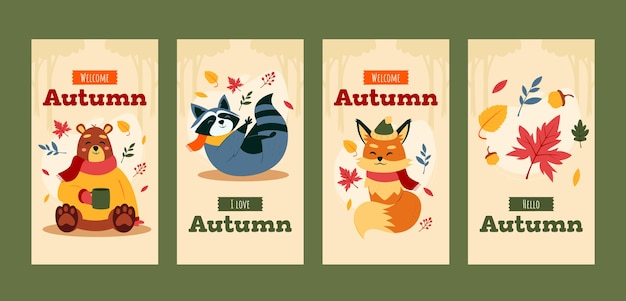 Flat instagram stories collection for autumn celebration